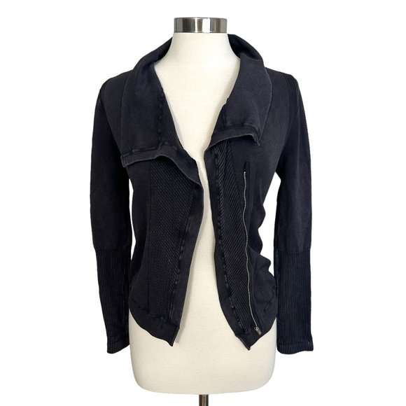 Free People Movement XS Black Mercury Moto Zip Seamless Knit Athletic Jacket - Picture 2 of 7